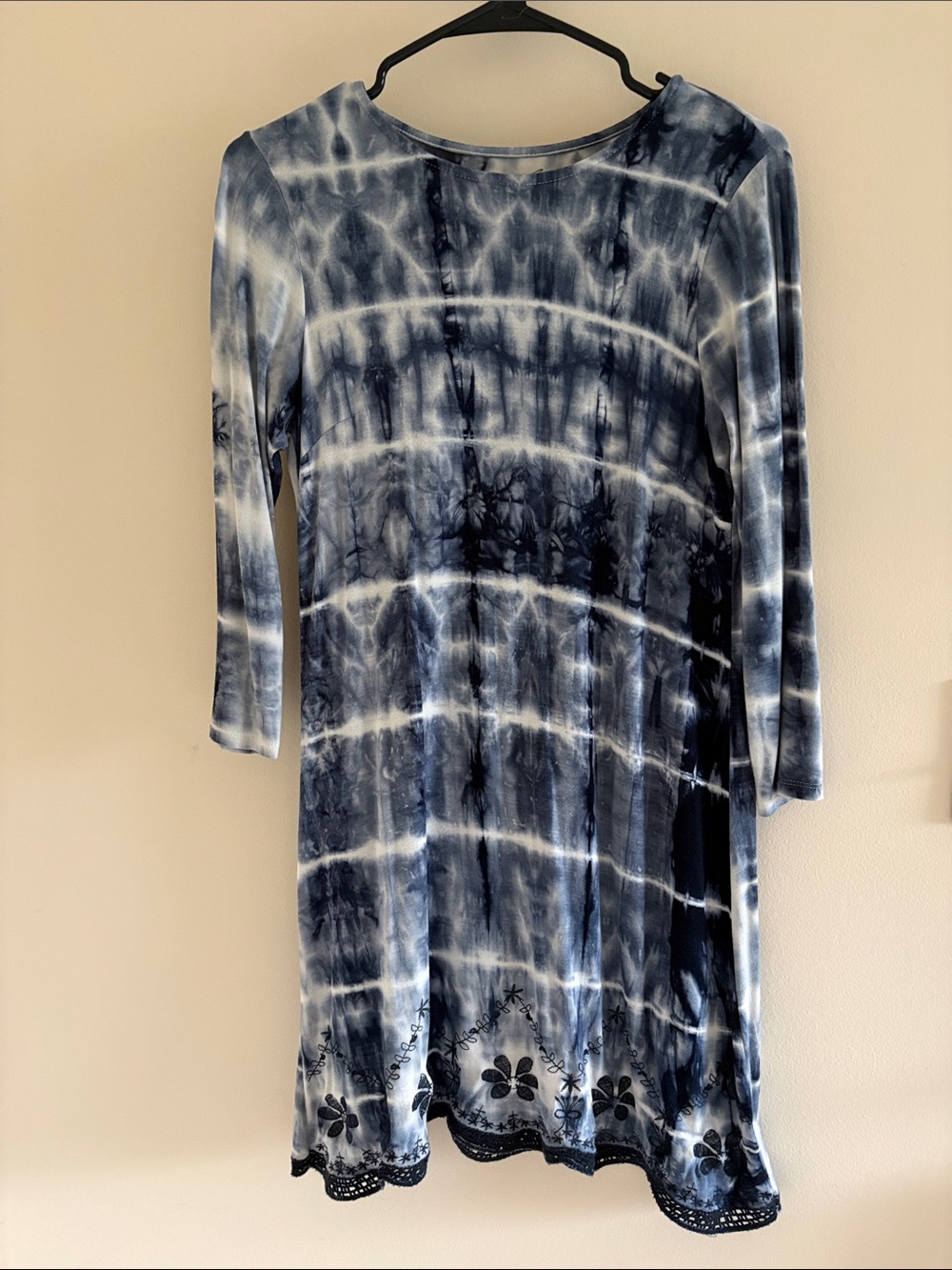 Alya Navy & White Tie-Dye Long Sleeve A-Line Dress